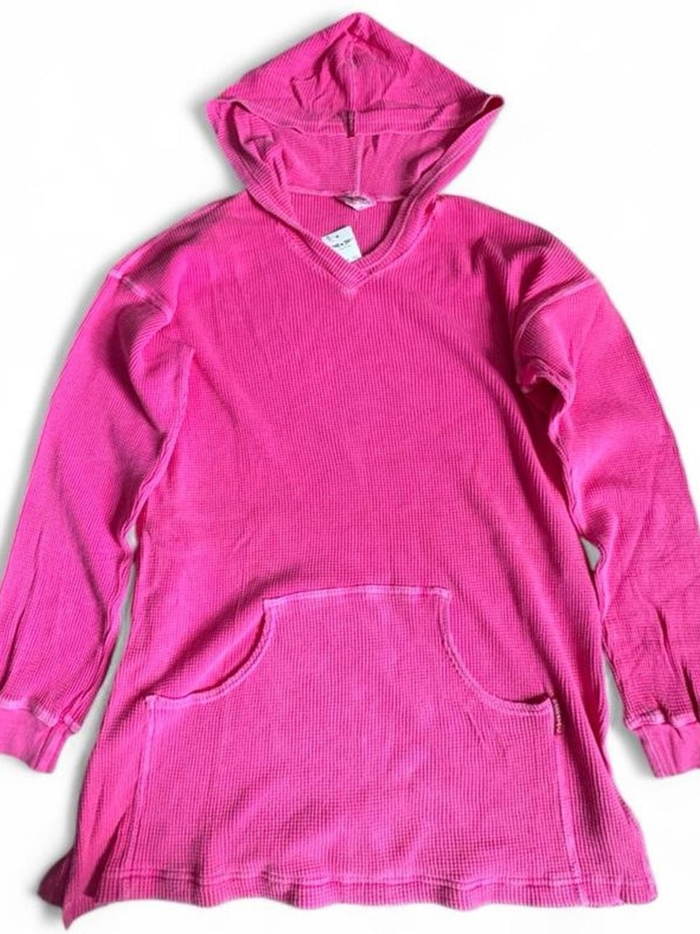 Y2K vintage deadstock Hard Tail waffle knit tunic hoodie in bubblegum pink